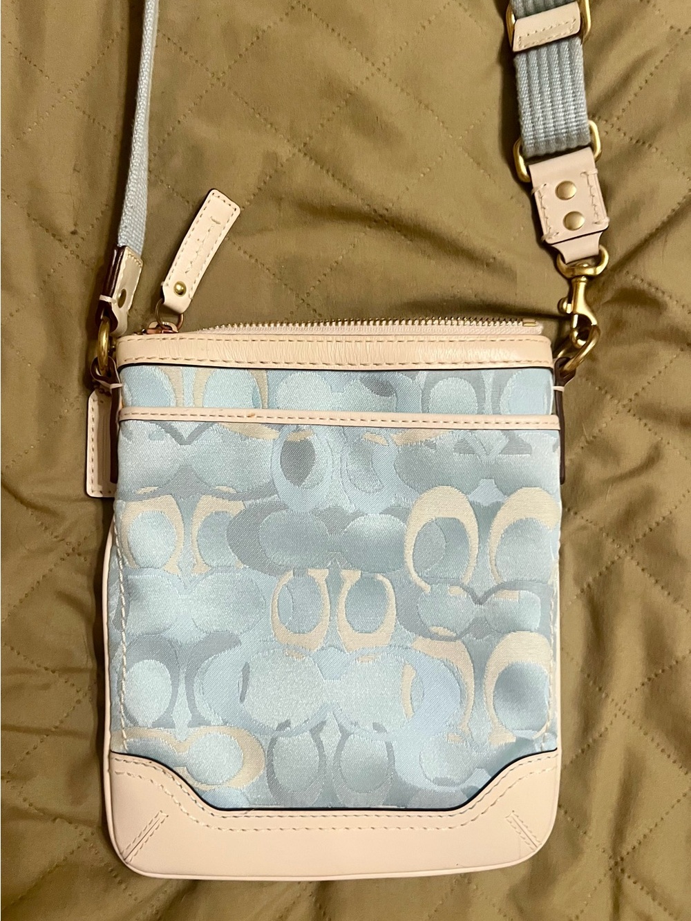 Coach Light Blue and Cream Signature Crossbody Bag - Picture 2 of 5